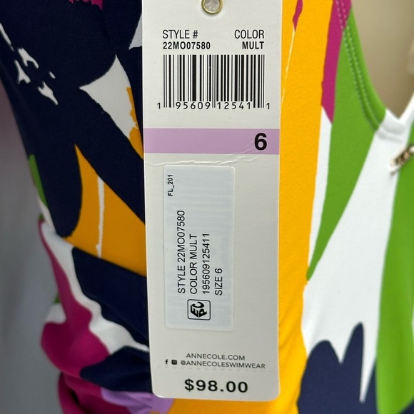 Anne Cole Side Ruched Scoop Back Floral Print One Piece Swimsuit - size 6 - Picture 8 of 9